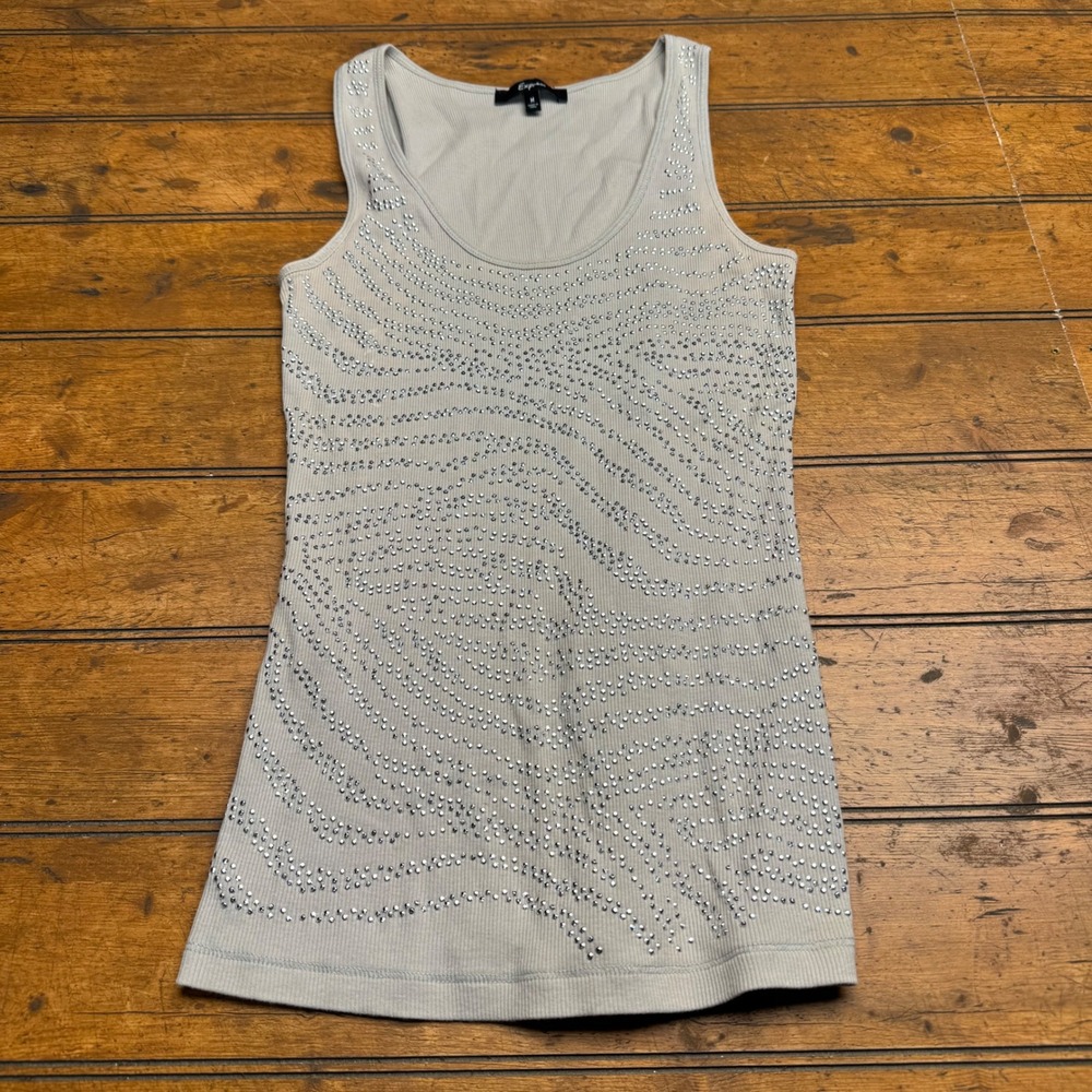 Express Women's Grey Ribbed Tank Top Rhinestone Embellished‎ Size M